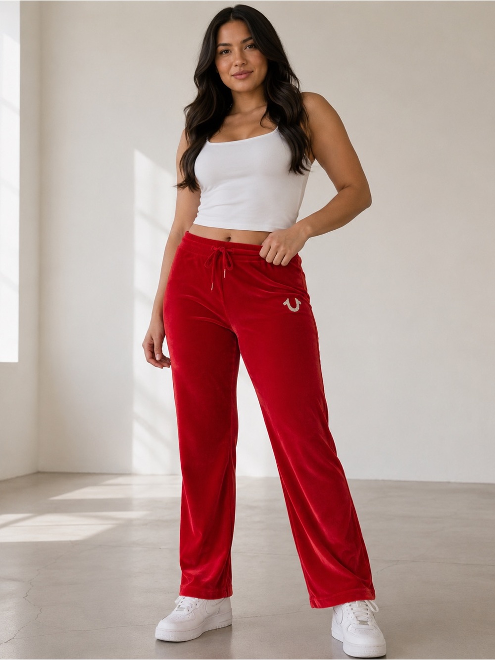 True Religion Velour Pull On Lounge Pants Red XL Soft Cozy Chic